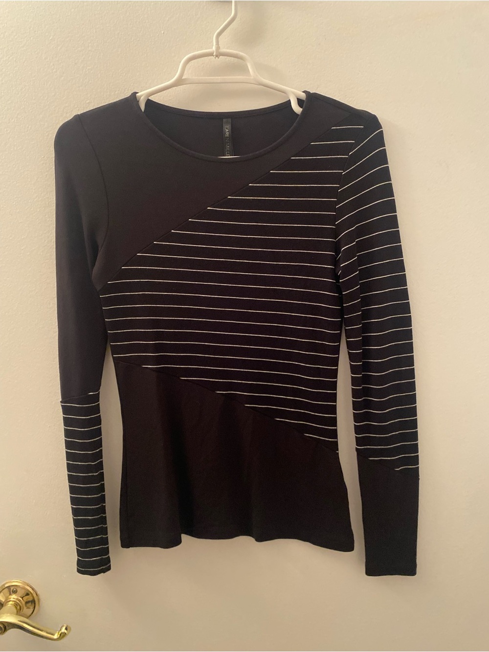 Karen Millen Black Long-Sleeve Diagonal Stripe Top